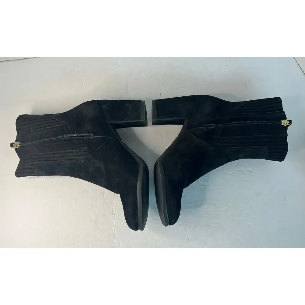 Vionic Kaylee Black Suede/Knit Water‎ Resistant Block Heel Zip Ankle Boots Sz 7